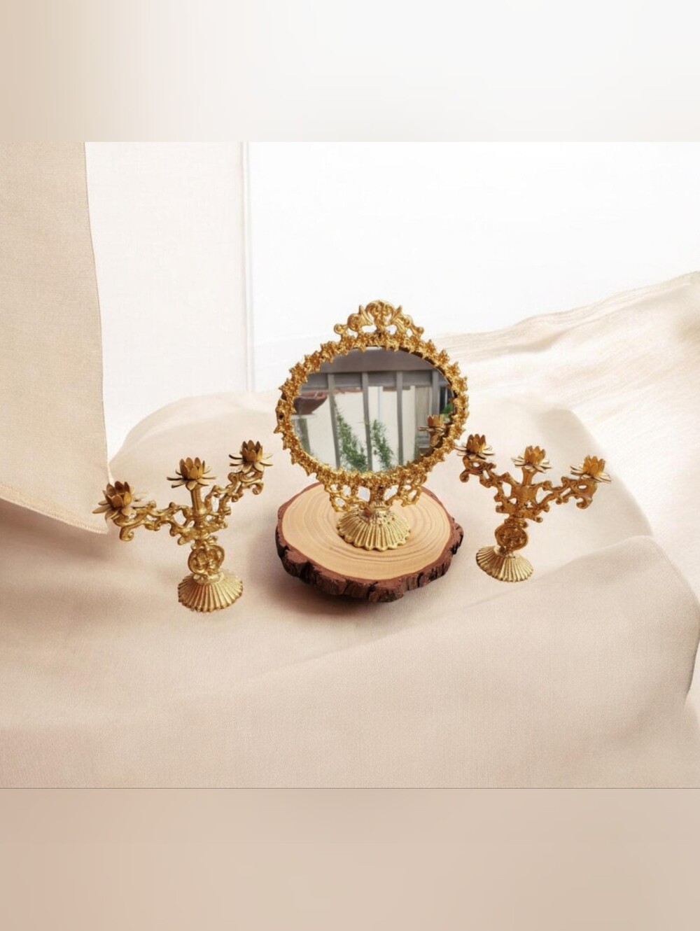 Vtg./Antique Vanity Mirror & Candle Holder Set